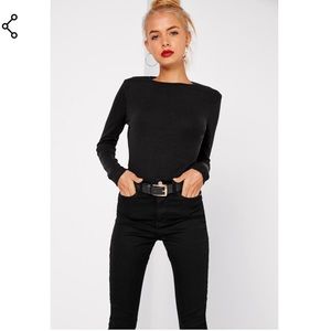 Black Crew Neck Ribbed Top